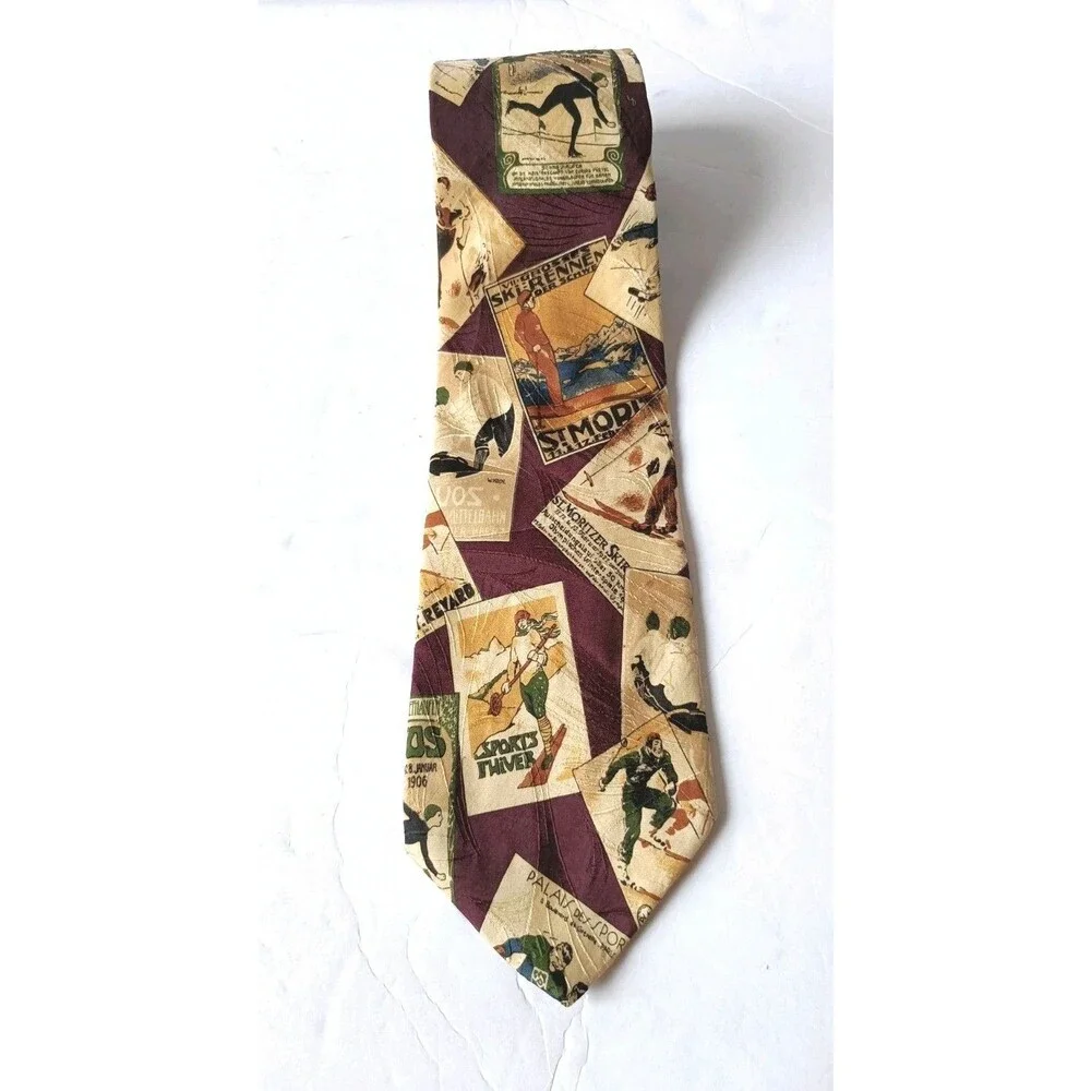 Vintage Abercrombie & Fitch Winter Sports Neck Tie 56 Inches 100% Silk